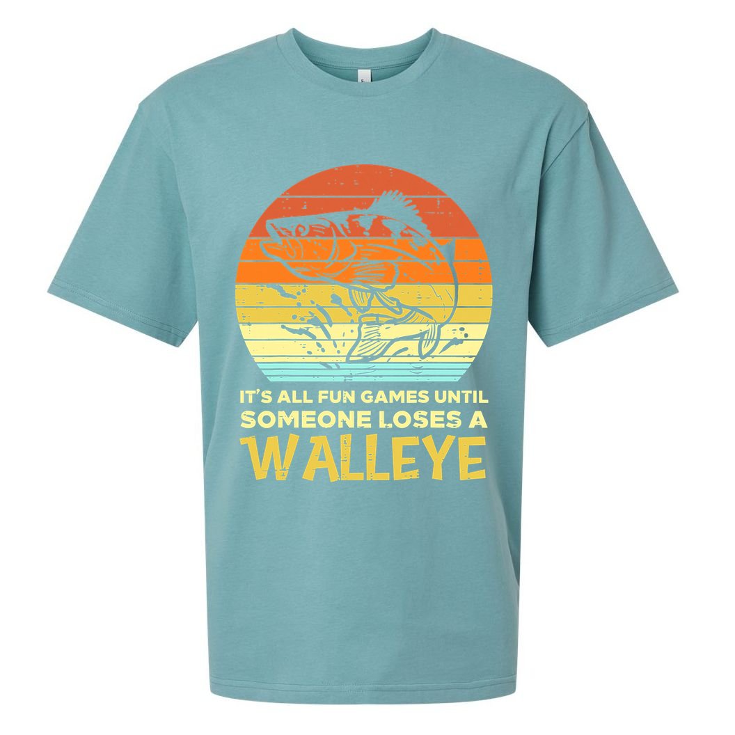Fun Games Until Someone Loses Walleye Retro Ice Fishing Dad Sueded Cloud Jersey T-Shirt