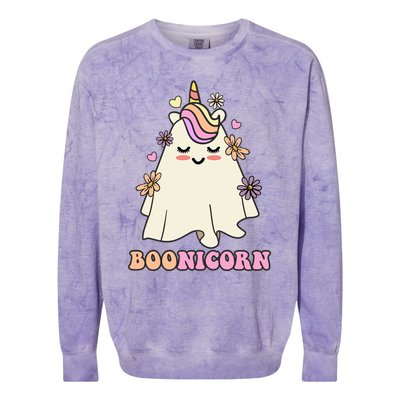 Floral Ghost Unicorn Boonicorn Rainbow Hair Groovy Halloween Gift Colorblast Crewneck Sweatshirt