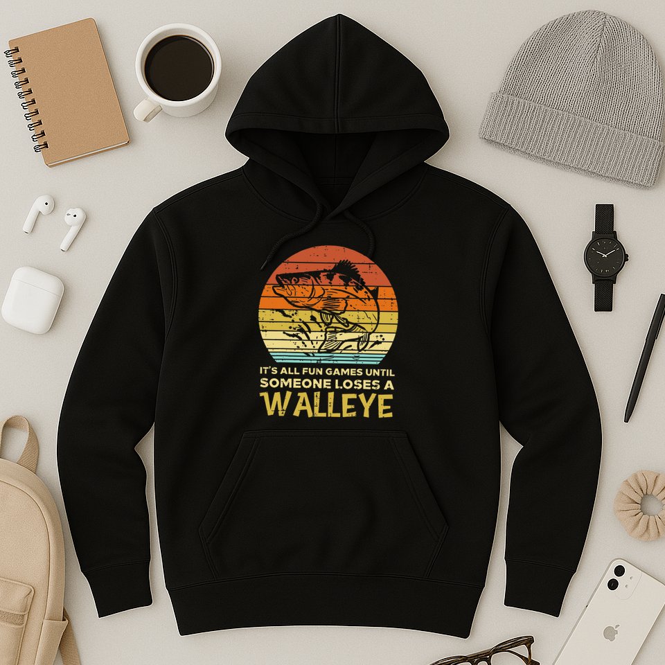 Fun Games Until Someone Loses Walleye Retro Ice Fishing Dad Hoodie