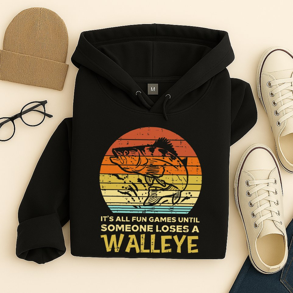 Fun Games Until Someone Loses Walleye Retro Ice Fishing Dad Hoodie
