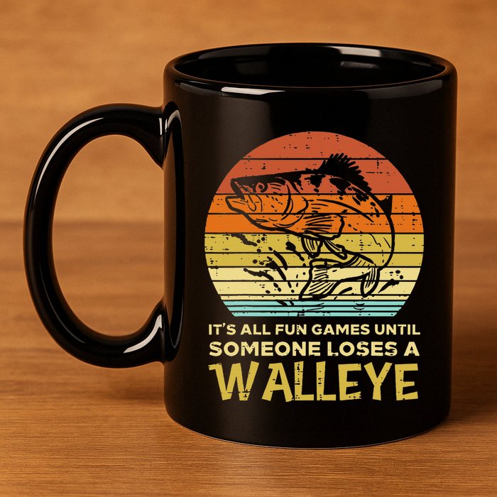 Fun Games Until Someone Loses Walleye Retro Ice Fishing Dad 11oz C Handle Ceramic Mug