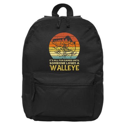 Fun Games Until Someone Loses Walleye Retro Ice Fishing Dad 16 in Basic Backpack