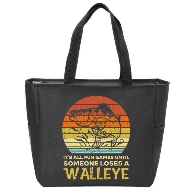 Fun Games Until Someone Loses Walleye Retro Ice Fishing Dad Zip Tote Bag