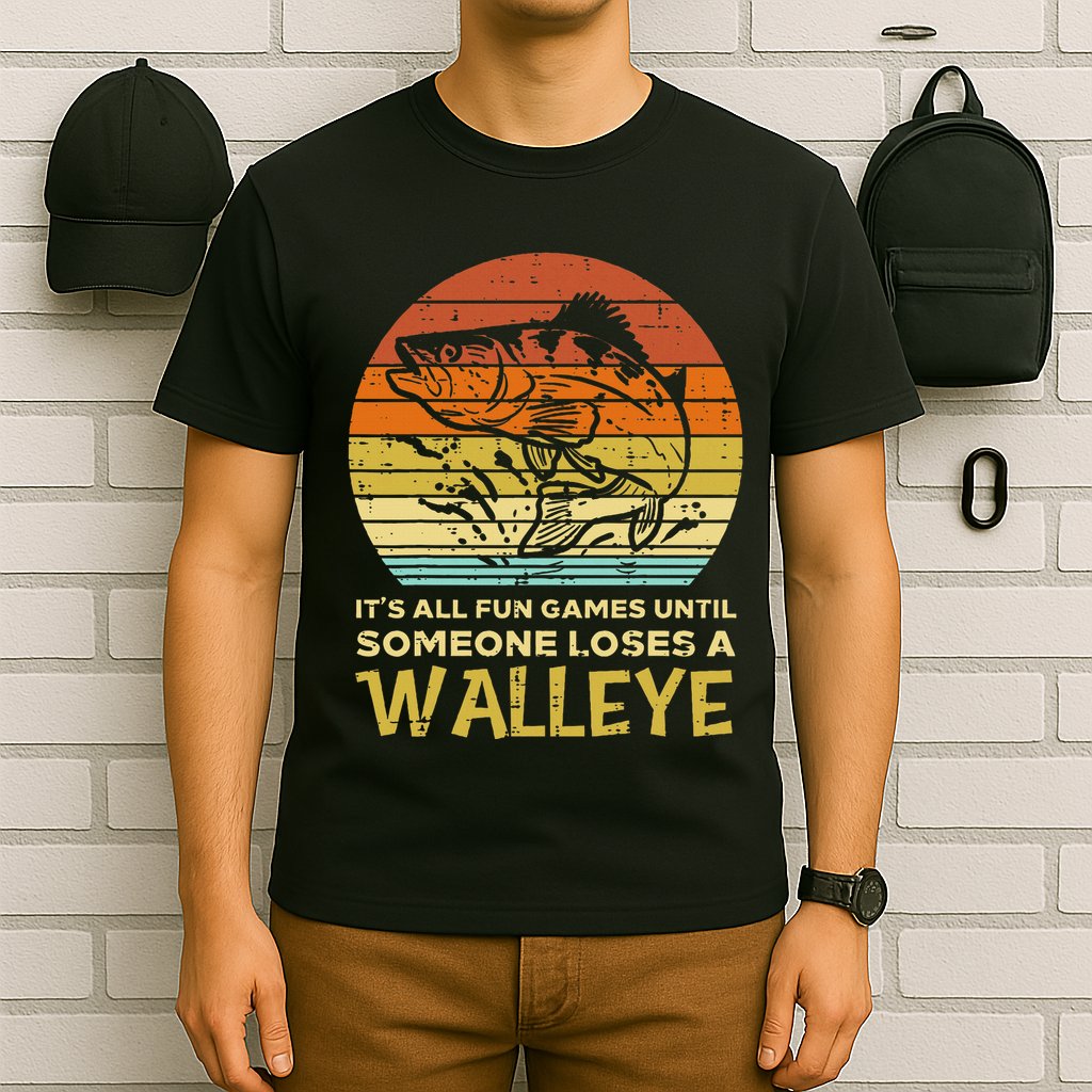 Fun Games Until Someone Loses Walleye Retro Ice Fishing Dad T-Shirt