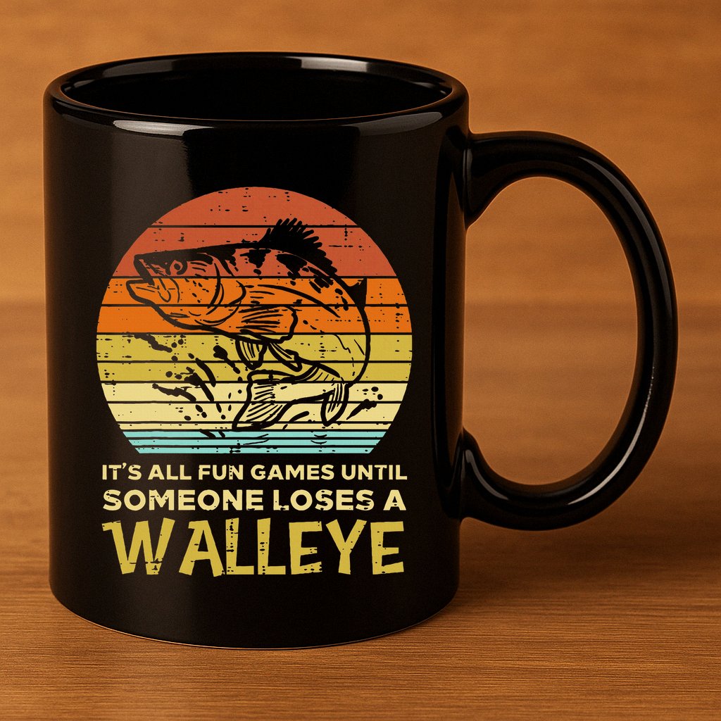 Fun Games Until Someone Loses Walleye Retro Ice Fishing Dad 11oz C Handle Ceramic Mug
