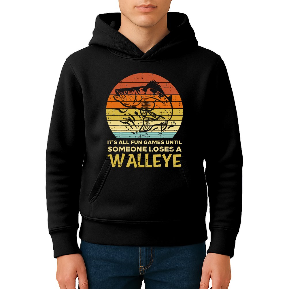 Fun Games Until Someone Loses Walleye Retro Ice Fishing Dad Kids Hoodie