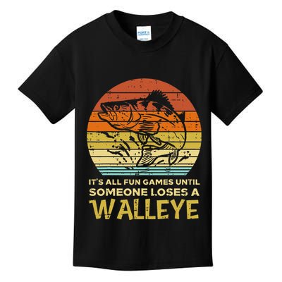 Fun Games Until Someone Loses Walleye Retro Ice Fishing Dad Kids T-Shirt