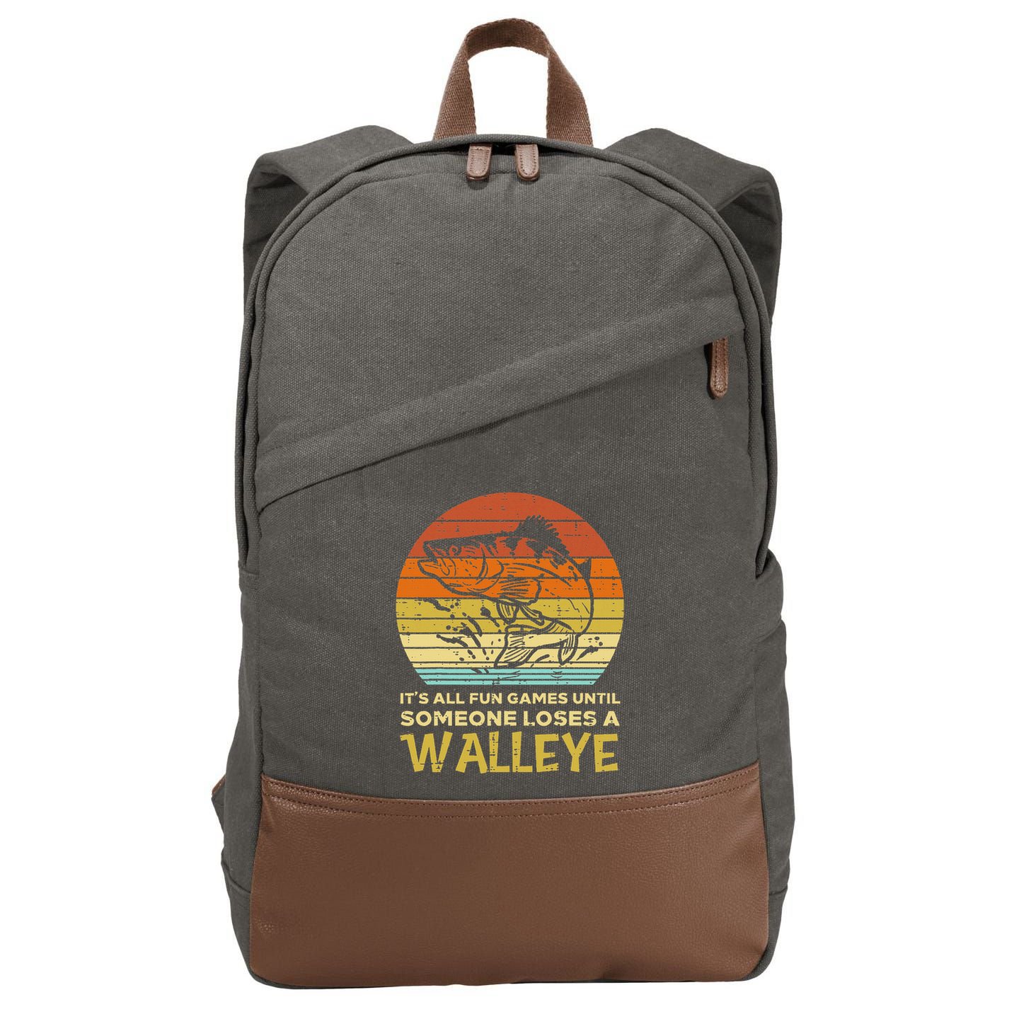 Fun Games Until Someone Loses Walleye Retro Ice Fishing Dad Cotton Canvas Backpack