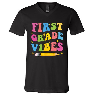 First Grade Vibes Back To School 1st Grade V-Neck T-Shirt