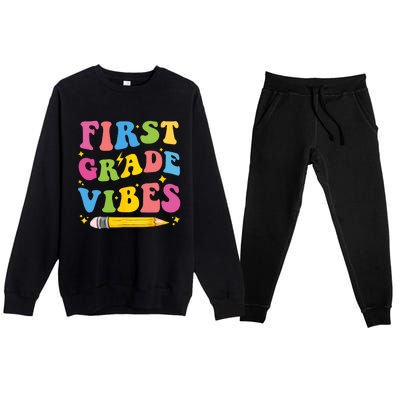 First Grade Vibes Back To School 1st Grade Premium Crewneck Sweatsuit Set