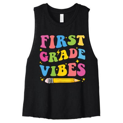 First Grade Vibes Back To School 1st Grade Women's Racerback Cropped Tank