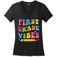 First Grade Vibes Back To School 1st Grade Women's V-Neck T-Shirt