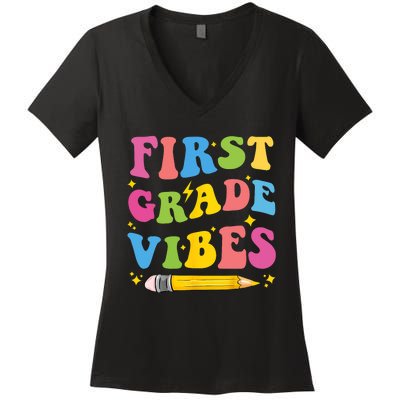 First Grade Vibes Back To School 1st Grade Women's V-Neck T-Shirt