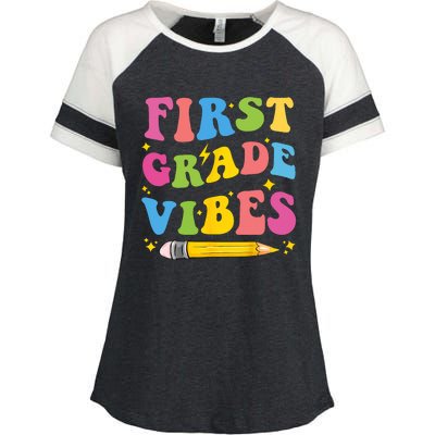 First Grade Vibes Back To School 1st Grade Enza Ladies Jersey Colorblock Tee