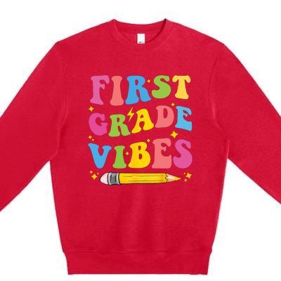 First Grade Vibes Back To School 1st Grade Premium Crewneck Sweatshirt