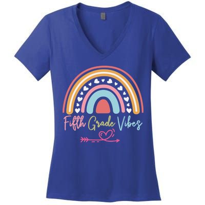 Fifth Grade Vibes Rainbow Teacher 5Th Grade Tee Meaningful Gift Women's V-Neck T-Shirt