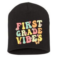 First Grade Vibes Hello Team 1st Grade Teacher Retro Short Acrylic Beanie