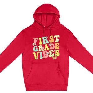 First Grade Vibes Hello Team 1st Grade Teacher Retro Premium Pullover Hoodie