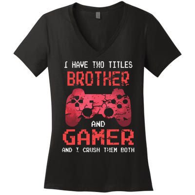 Funny Gamer Vintage Video Games For Boy Brother Son Women's V-Neck T-Shirt