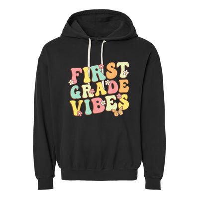 First Grade Vibes Hello Team 1st Grade Teacher Retro Garment-Dyed Fleece Hoodie