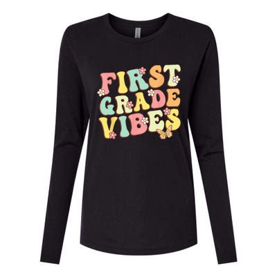 First Grade Vibes Hello Team 1st Grade Teacher Retro Womens Cotton Relaxed Long Sleeve T-Shirt