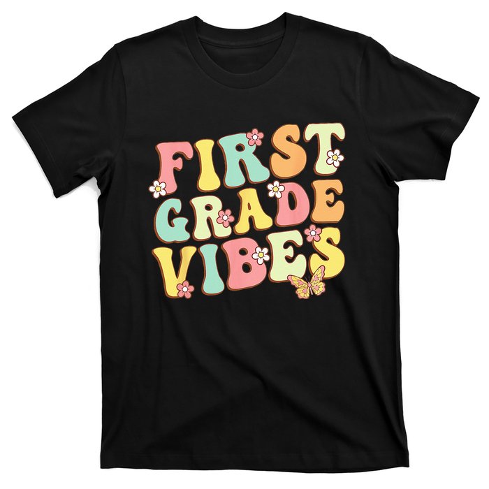 First Grade Vibes Hello Team 1st Grade Teacher Retro T-Shirt