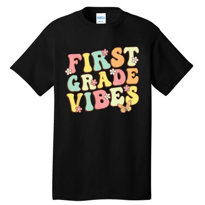 First Grade Vibes Hello Team 1st Grade Teacher Retro Tall T-Shirt