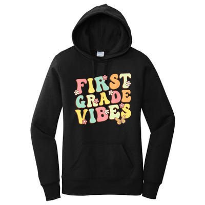 First Grade Vibes Hello Team 1st Grade Teacher Retro Women's Pullover Hoodie