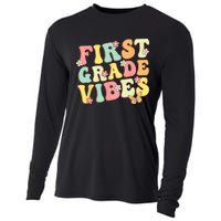 First Grade Vibes Hello Team 1st Grade Teacher Retro Cooling Performance Long Sleeve Crew