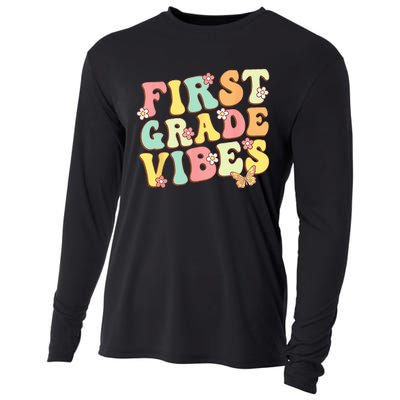 First Grade Vibes Hello Team 1st Grade Teacher Retro Cooling Performance Long Sleeve Crew