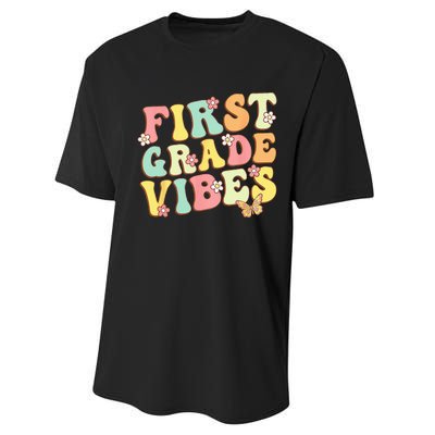 First Grade Vibes Hello Team 1st Grade Teacher Retro Performance Sprint T-Shirt