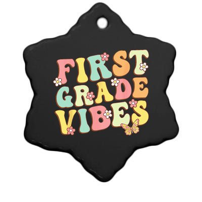 First Grade Vibes Hello Team 1st Grade Teacher Retro Ceramic Star Ornament