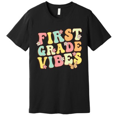 First Grade Vibes Hello Team 1st Grade Teacher Retro Premium T-Shirt