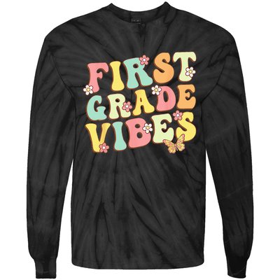 First Grade Vibes Hello Team 1st Grade Teacher Retro Tie-Dye Long Sleeve Shirt