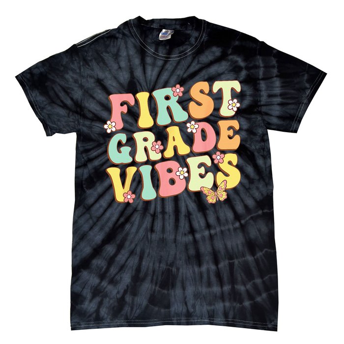 First Grade Vibes Hello Team 1st Grade Teacher Retro Tie-Dye T-Shirt