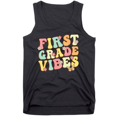 First Grade Vibes Hello Team 1st Grade Teacher Retro Tank Top