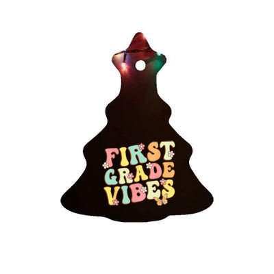 First Grade Vibes Hello Team 1st Grade Teacher Retro Ceramic Tree Ornament