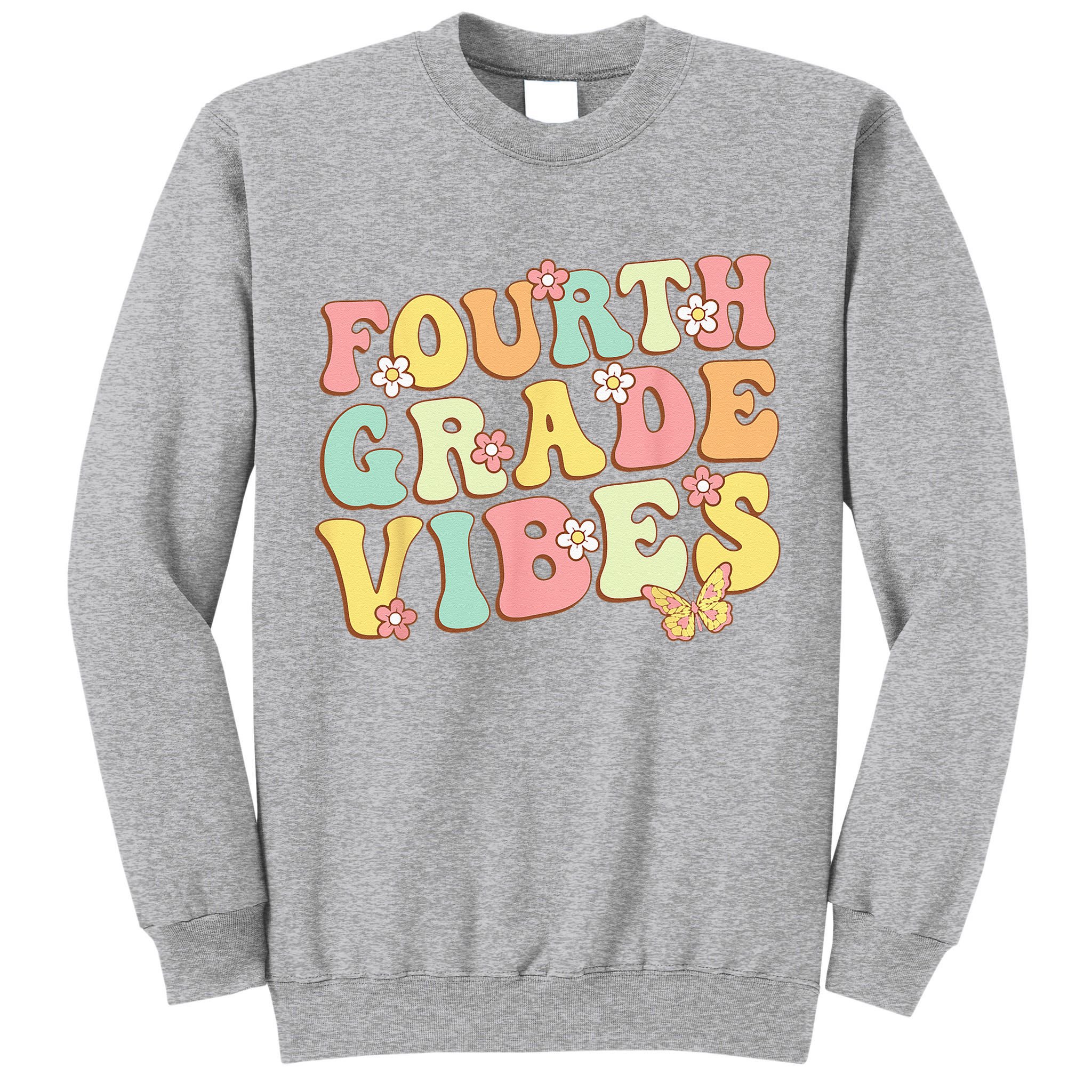 Fourth Grade Vibes Hello Team 4th Grade Teacher Kids Retro Tall Sweatshirt