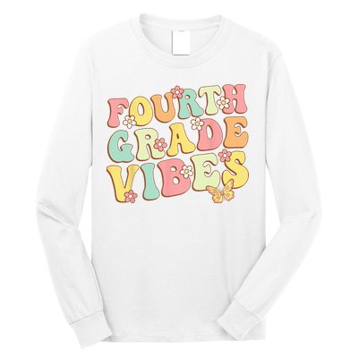 Fourth Grade Vibes Hello Team 4th Grade Teacher Kids Retro Long Sleeve Shirt