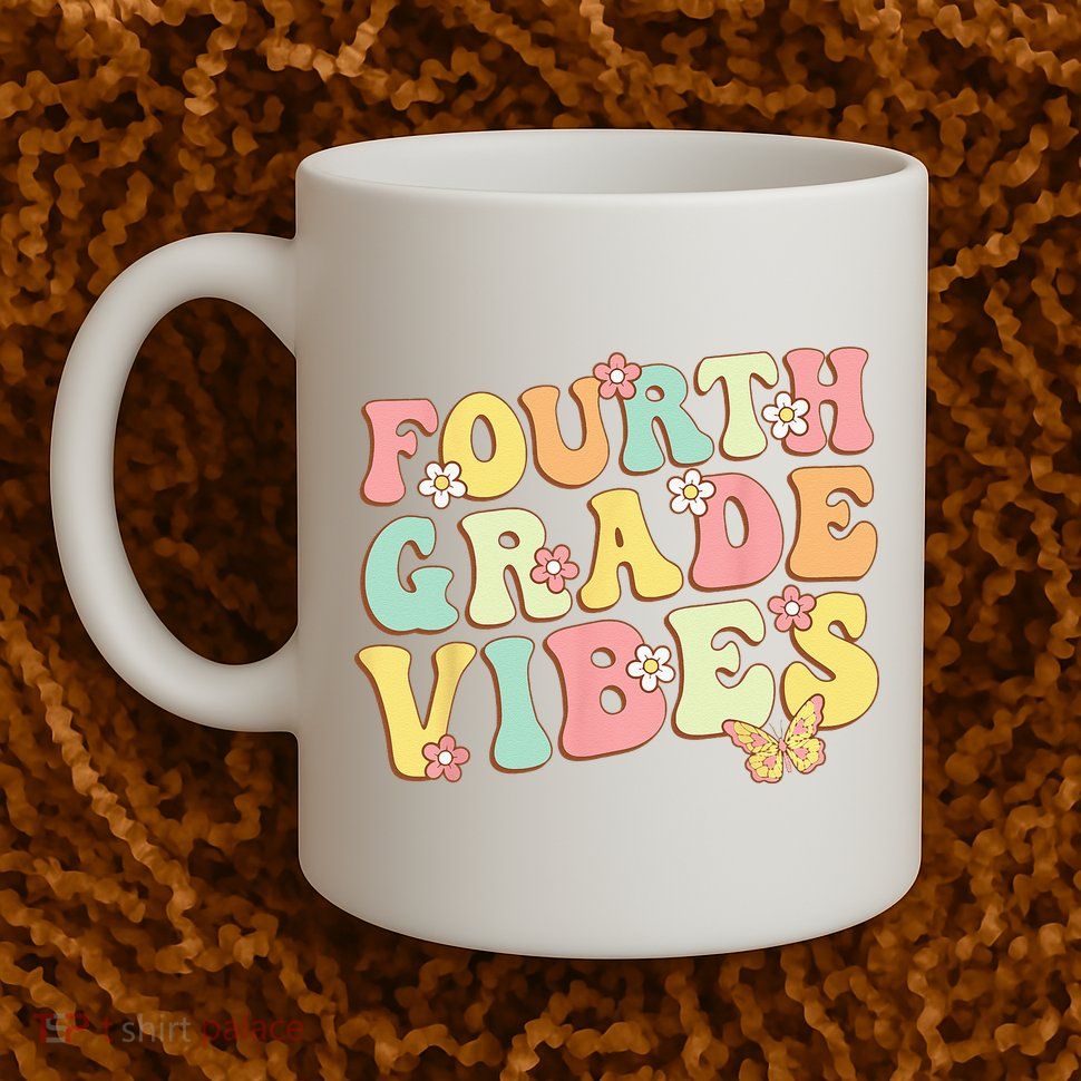 Fourth Grade Vibes Hello Team 4th Grade Teacher Kids Retro Mug