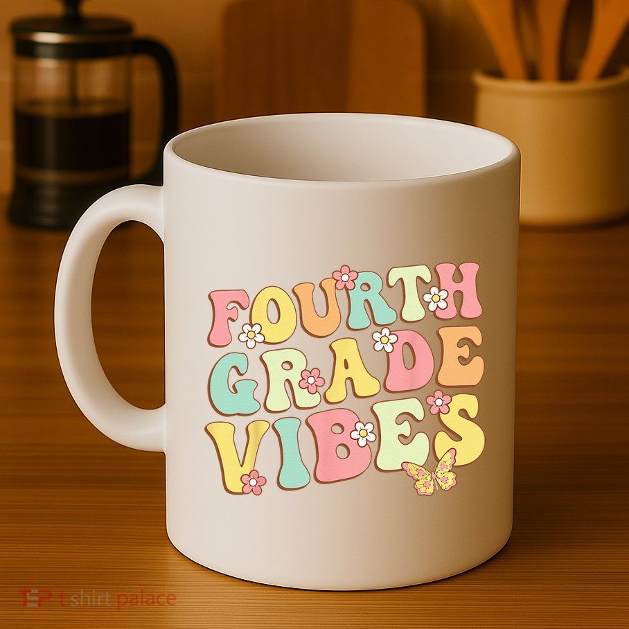 Fourth Grade Vibes Hello Team 4th Grade Teacher Kids Retro Mug