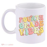 Fourth Grade Vibes Hello Team 4th Grade Teacher Kids Retro 11oz C Handle Ceramic Mug