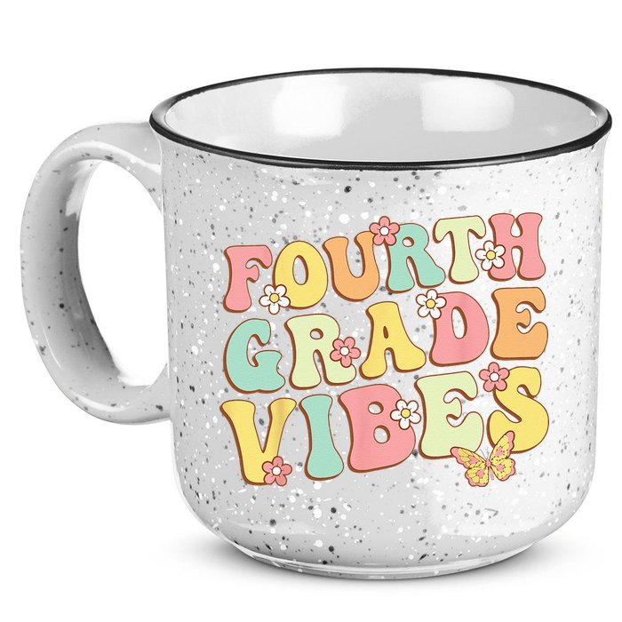Fourth Grade Vibes Hello Team 4th Grade Teacher Kids Retro 15oz Campfire Ceramic Mug