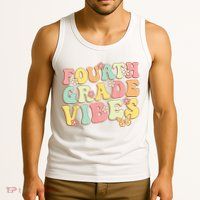 Fourth Grade Vibes Hello Team 4th Grade Teacher Kids Retro Tank Top