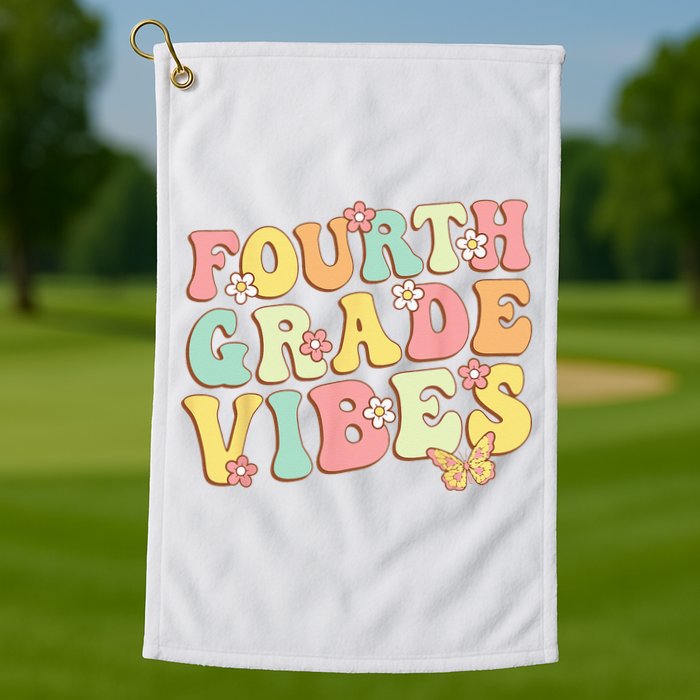 Fourth Grade Vibes Hello Team 4th Grade Teacher Kids Retro Golf Towel