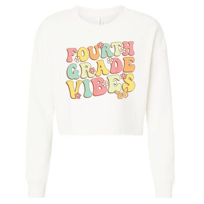 Fourth Grade Vibes Hello Team 4th Grade Teacher Kids Retro Cropped Pullover Crew