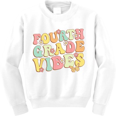 Fourth Grade Vibes Hello Team 4th Grade Teacher Kids Retro Kids Sweatshirt