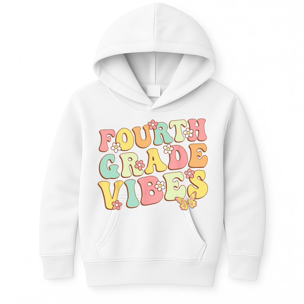 Fourth Grade Vibes Hello Team 4th Grade Teacher Kids Retro Kids Hoodie