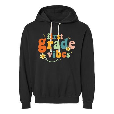 First Grade Vibes 1st Grade Team Retro 1st Day Of School Garment-Dyed Fleece Hoodie