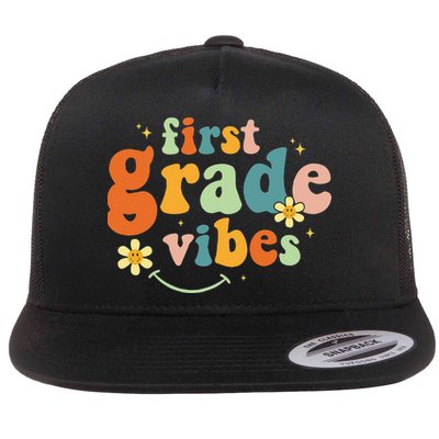 First Grade Vibes 1st Grade Team Retro 1st Day Of School Flatbill Hat